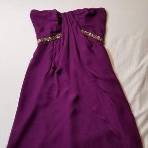 100% Silk Badgley Mischka Plum Purple Strapless Cocktail Dress Size 4